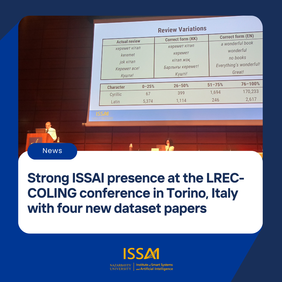 Strong ISSAI presence at the  LREC-COLING conference in Torino, Italy with four new dataset papers